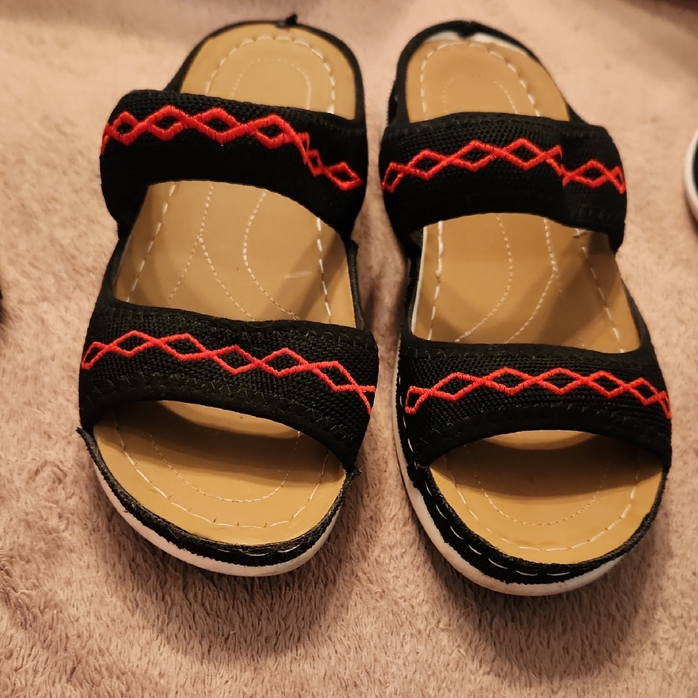 Womens Black and Red Sandals